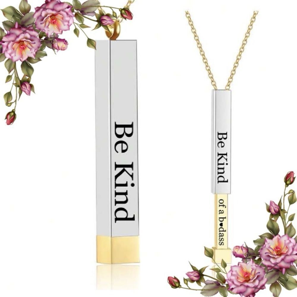 Stainless Steel Engraved‎ 'Be Kind...of a b*dass' Nesting Doll Pendant Necklace